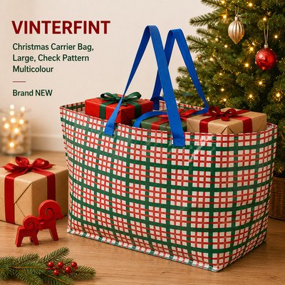 IKEA VINTERFINT Christmas Carrier Bag, Large, Check Pattern Multicolour NEW