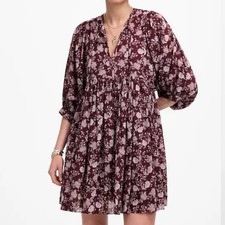 Madewell Splitneck Puff-Sleeve Dress in Floral Small Burgundy