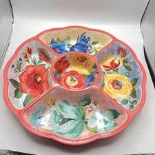 The Pioneer Woman Delaney Coral Flowers Chip & Dip 15.55in W ×15.27in L