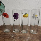 4 Anchor Hocking Poppy Tom Collins Mix Set Vintage Floral Highball Tumbler Lot