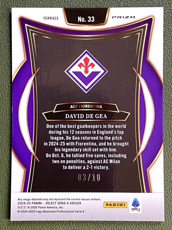 2024-25 Panini Select Serie A Terrace David De Gea Gold Wave Prizm /10 #33 - Image 2 of 2