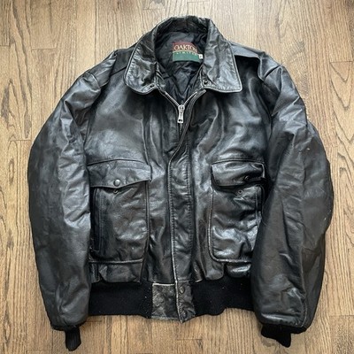 Vintage 80 s Oakton USA Made Black Leather Flight Bomber Jacket Men s XL Pilot