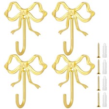 4 PCS Large Golden Bow Wall Hook Heavy Duty AllMetal Coat Bag Room Decor