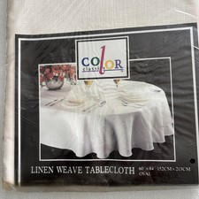 Color Classics 60x84 Oval Tablecloth Linen Weave Ivory Cream Polyester