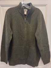 Vtg LL Bean Green 100 Lambs Wool Zip Up Sweater Mens Size M Tall Gpa Cardigan