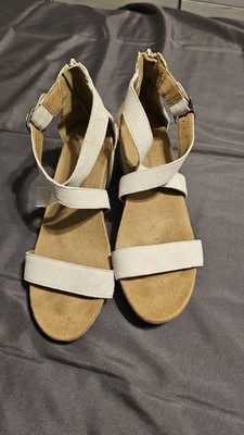 Lucky Brand Women's Leather Strappy Wedge Sandals Ankle Strap White 7.5M