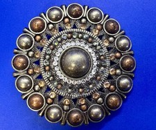 Mandala Art India Inspired Rhinestone Studded Metal Hippy Vibe Round Belt Buckle