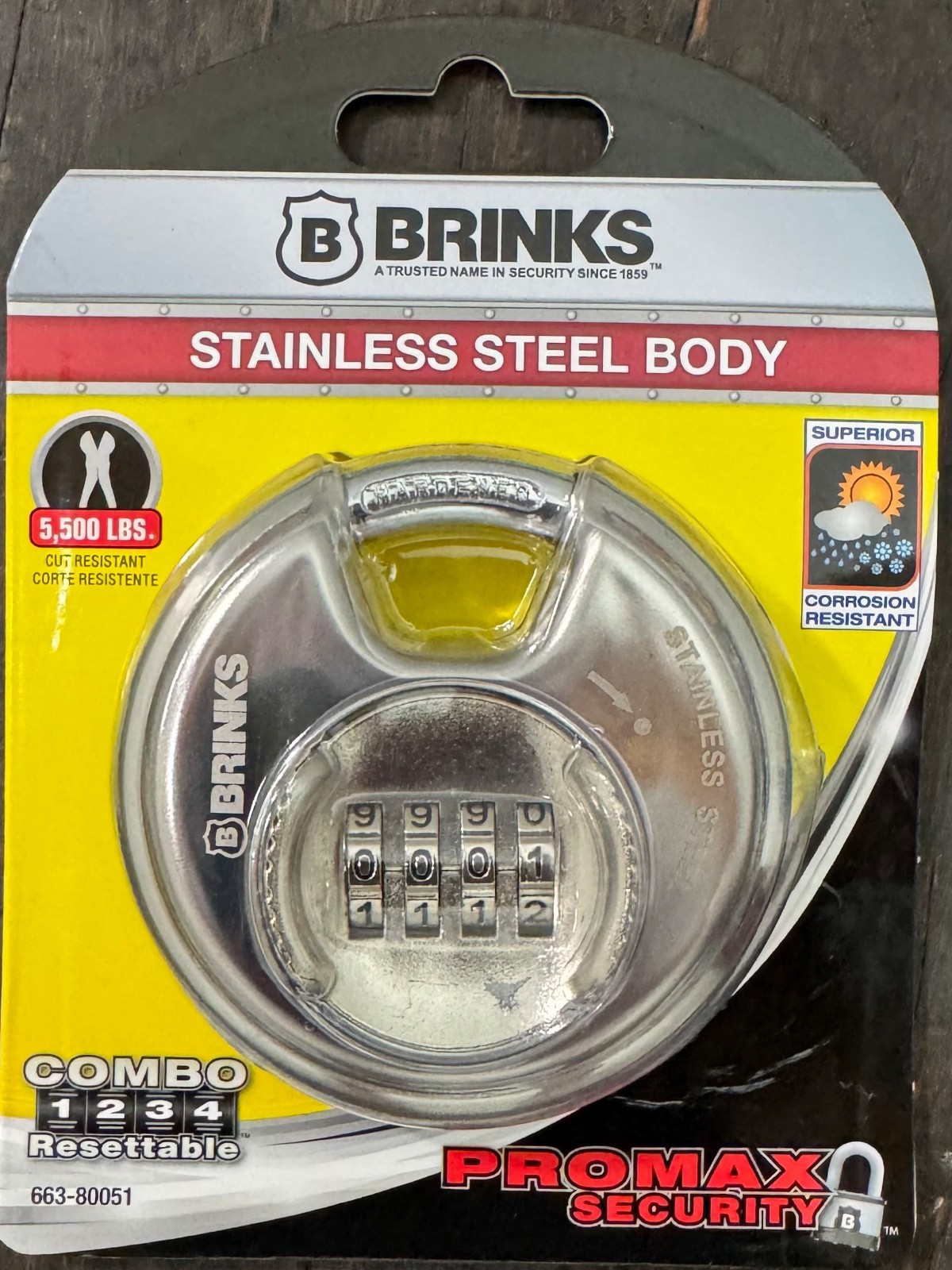 Brinks Stainless Steel 80mm Discuss Combination Padlock w/1/2in Shackle **NEW**