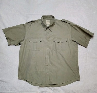 Cabelas Safari Series Button Up Shirt Mens XL Sage Hiking Camp Epaulettes Strap