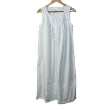 Eileen West Cotton Womens White Sleeveless Button Front Nightgown S Cottagecore