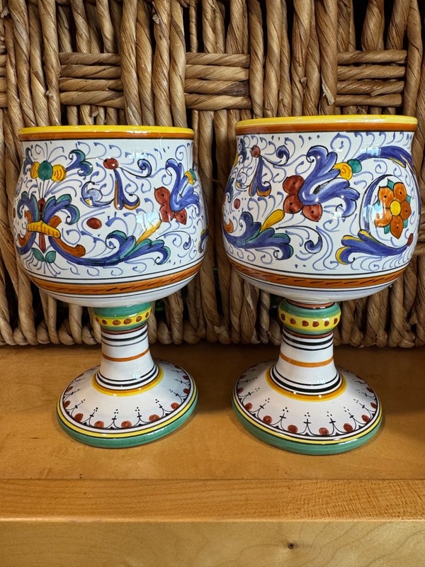 Cama Deruta, Italy Set of 2 Ceramic Goblets Wine Glasses Beautiful