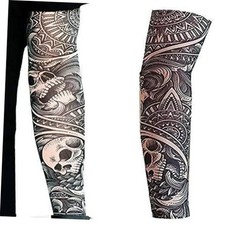 2 x Tattoo arm sleeves fake nylon stocking full arm skulls halloween adult