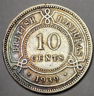 1939 BRITISH HONDURAS GEORGE VI SILVER 10 CENTS KM 23 N 20556 CLEANED RETONING