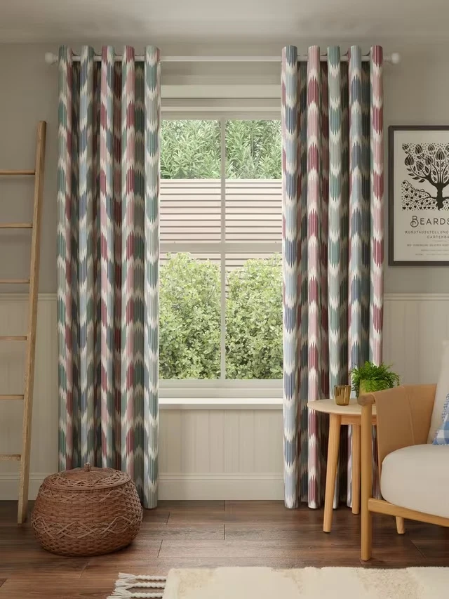 John Lewis Valle Ikat Print Pair Lined Eyelet Curtains, Deep Red, W167 DROP183cm - Image 2 of 4