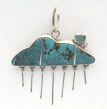 Large Native American Sterling Silver Turquoise Cloud Dangle Pendant