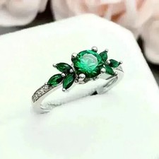 2 Ct Round Cut Green Emerald Lab Created Engagement Ring 14k White Gold Plated