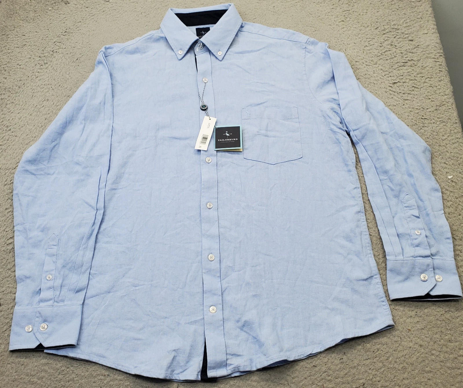 Tailorbyrd Shirt Mens L Blue Linen Blend Midweight Pocket Collared Button Down