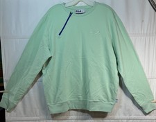 FILA Pullover Sweatshirt Mint Green Quarter Zip Athletic Style Logo Womens Large