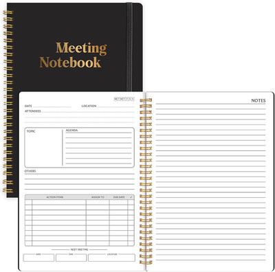 Meeting Notebook for Work - 7'' x 10'' Spiral Hardcover Business Notebook with Act