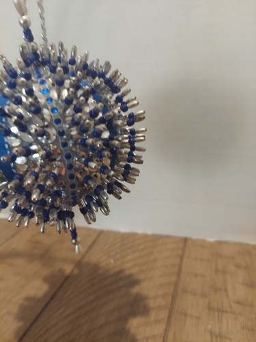 vintage push pin christmas ornament Blue And Silver - Picture 2 of 6