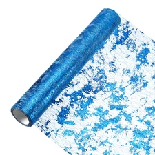 Lake Blue Table Runner 11" x 180", Metallic Foil Thin Mesh