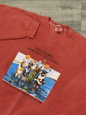 Vintage 90s Westport MA Harvest Fest Dancing Cows Crewneck Sweater Size Large