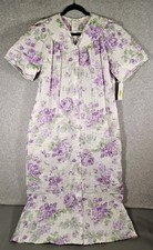 Miss Elaine Snapfront Seersucker Floral Patio Dress Housecoat Robe Sz Med