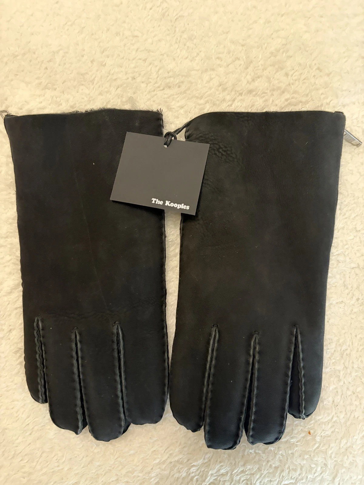 BNWT THE KOOPLES Black Shearling Suede Winter Gloves Size Medium UNISEX NEW!