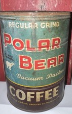 Vintage Polar Bear Coffee Tin Griffin Grocery Muskogee OK 2lb Can