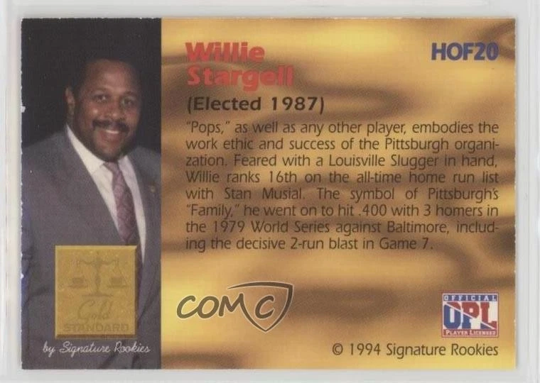 1994 Signature Rookies Gold Standard Hall of Fame /2500 Willie Stargell Auto HOF - Image 2 of 2
