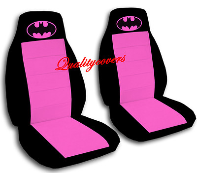 Batman Car Seat Covers in Hot Pink Black Velour Front Set