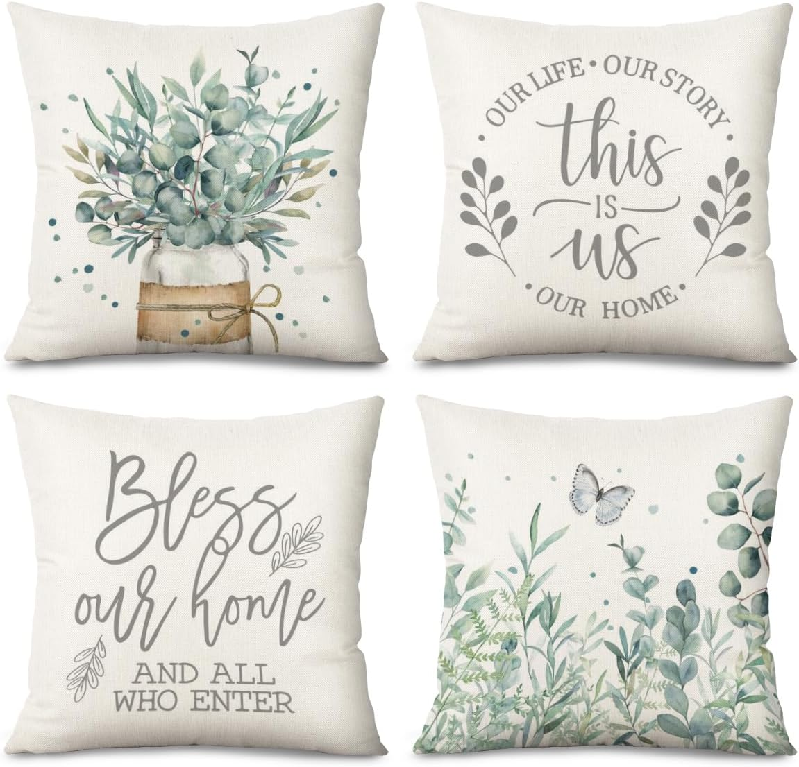 Set of 4 Light 18x18 Spring Decorative Throw Pillow Covers for Home Decor