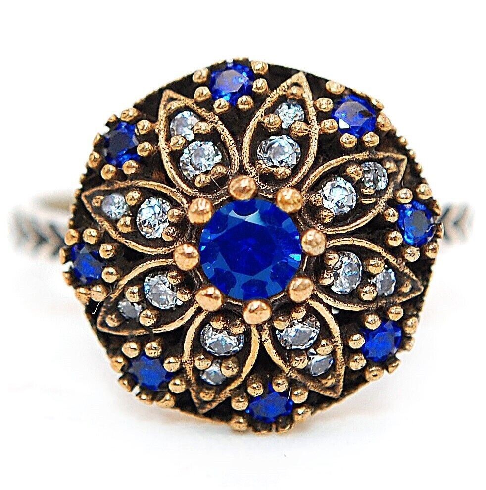 Ottoman Empire 1CT Treated Sapphire 925 Sterling Silver Ring Size 7.5 HB2-1