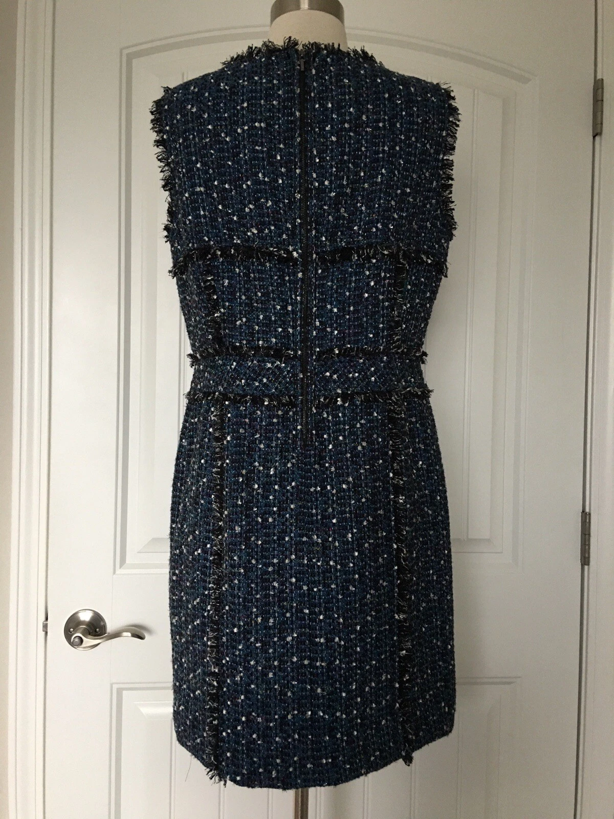 TORY BURCH PETULA TWEED TUBINO SMANICATO ABITO BLU TAGLIA 12