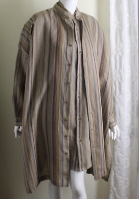 TWINSET NWT Eskandar 1 O/S 40 L Brown Natural Stripe Tunic Shirt Dress Linen Top