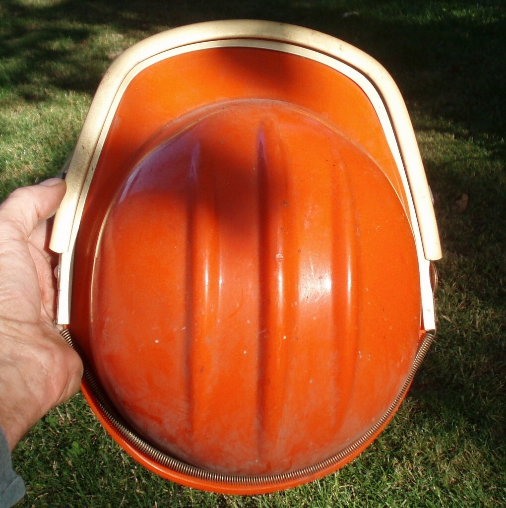 RETRO ORANGE VINTAGE BULLARD HARD HAT HELMET W FACE SHIELD PROTECTIVE