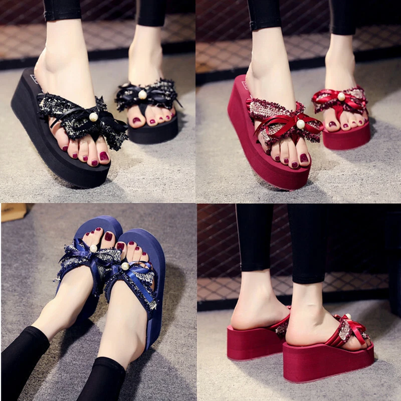Women Summer Thong Sandals Beach Shoes Wedge Thick Slippers Platform Flip Flops