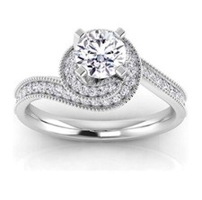 1.20Ct White Round Cut CZ Curved Engagement Ring Solid 925 Sterling Silver