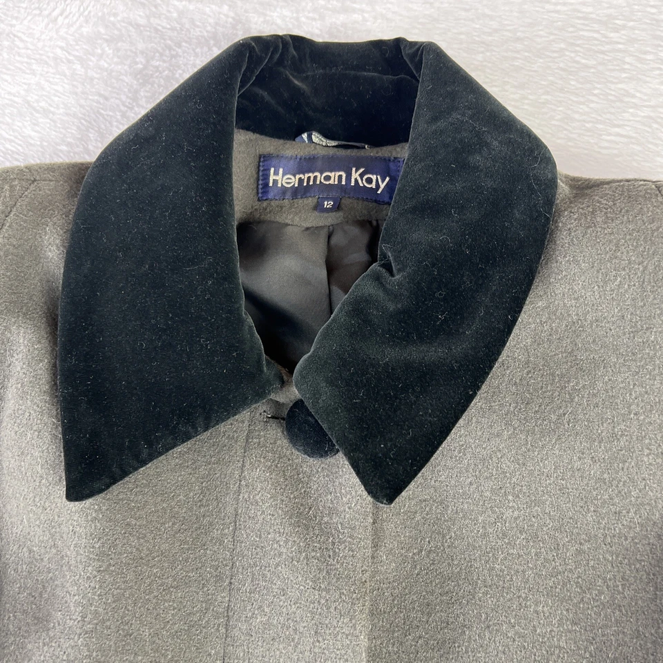 Vintage Herman Kay Women’s Long Wool Coat Velvet Trim Size 12 Made In Ukraine - Image 2 of 4
