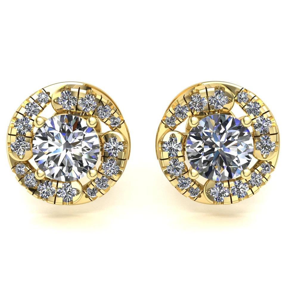 Aretes de oro de 10 quilates con halo solitario de diamantes de corte redondo genuinos de 0,50 quilates para damas Foto 4 de 4