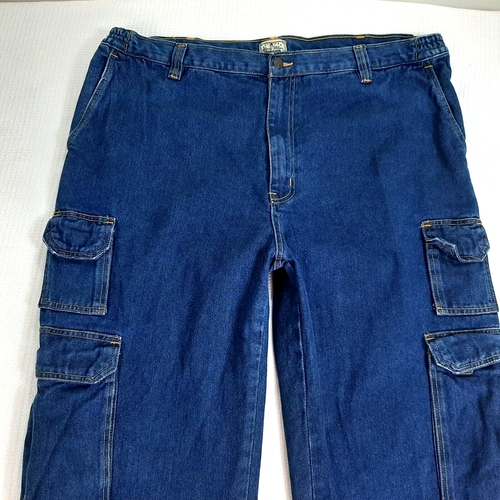 Y2K Liberty Blues Cargo Work Jeans Men's W 44 - 38 In 29" Big Tall Blue Cotton - Picture 3 of 15