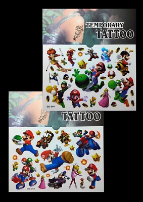 3D Body Einmal Tattoo Temporäre Wasserfest Kinder Super Mario 15,5x10,5cm