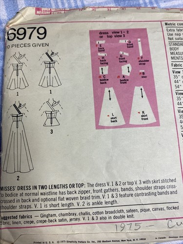 Simplicity 6979 Misses Dress Top shoulder straps criss cross bust 34 size 12 - Picture 4 of 5