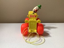 Vintage 1965 Fisher Price Jolly Jalopy Circus Clown Pull Toy 724 Wooden