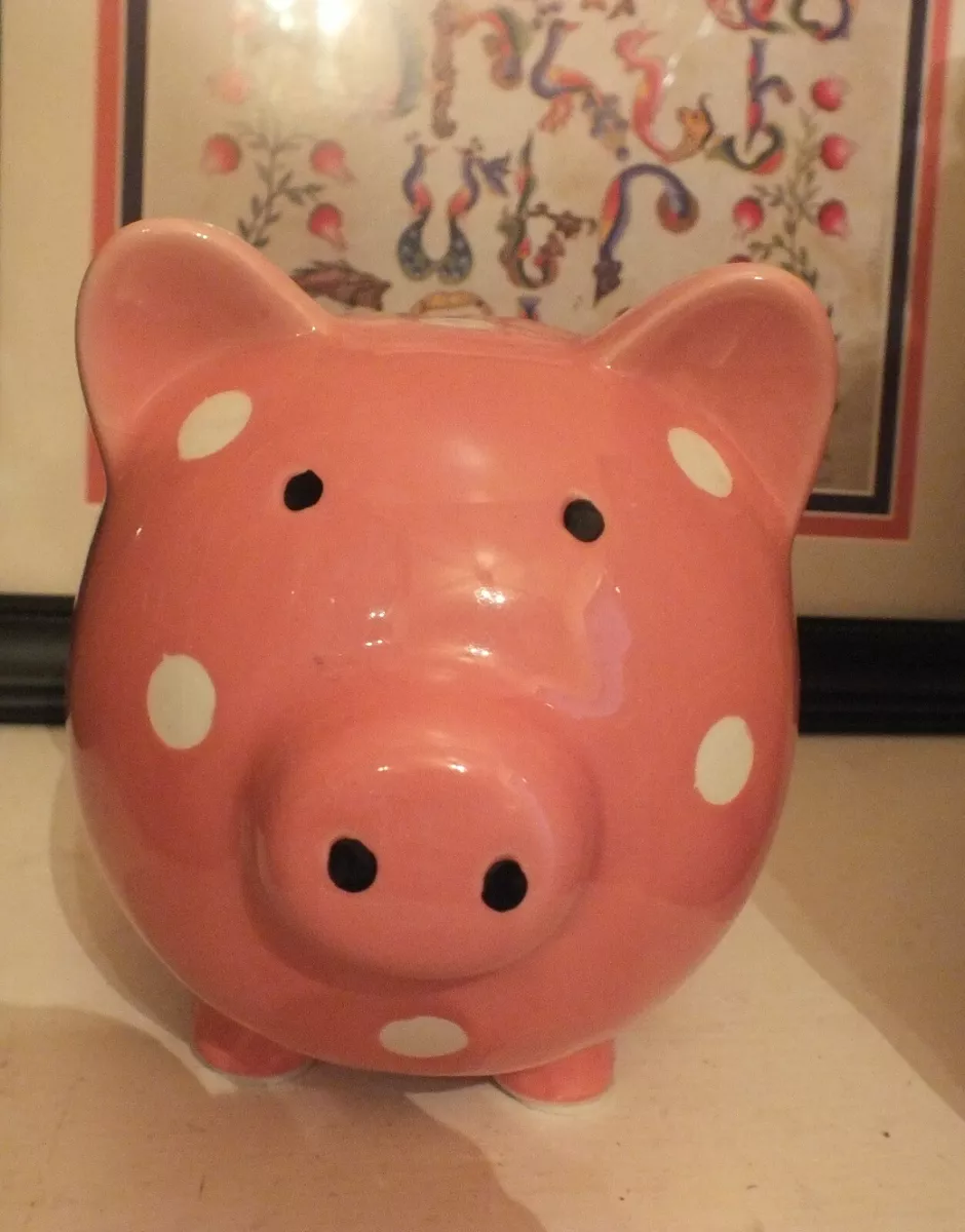Classic Piggy Bank by Beriwinkle Pink with White Dots NEW eBay
