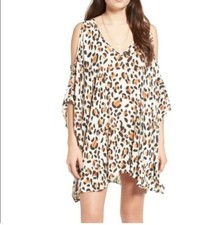 Show Me Your Mumu Leopard Cold Shoulder Tunic Dress Bathing Coverup Size Small 