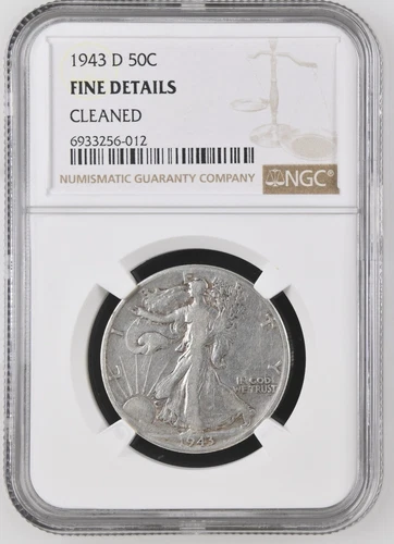 1943 D Walking Liberty Silver Half Dollar - NGC - Fine  Details - Cleaned
