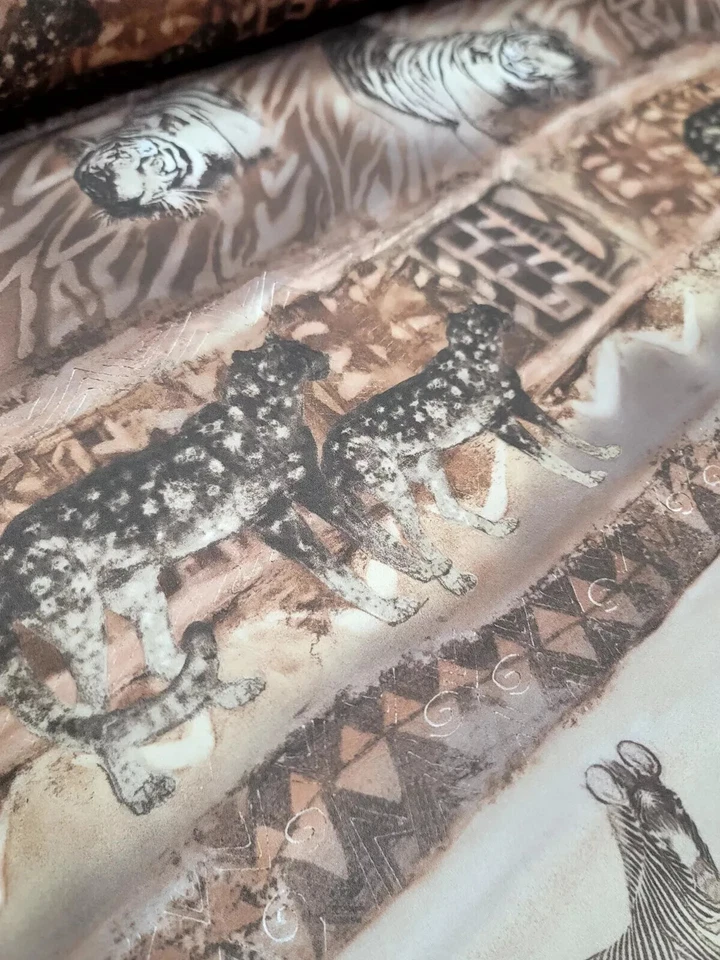 TELA CEBRA GASA ESTAMPADO LEOPARDO MARRÓN TOSTADO POR YARDA GUEPARDO SEMI TRANSPARENTE Foto 3 de 4