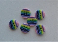 CRAFT-SEWING/KNITTING-BUTTONS 6 x 12mm Multi Coloured Striped 4 Hole Buttons