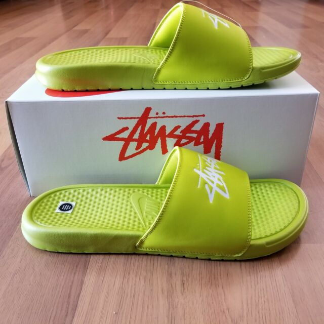 Nike X Stussy Benassi Slides, Size 13 - Bright Cactus (New With Box) | eBay